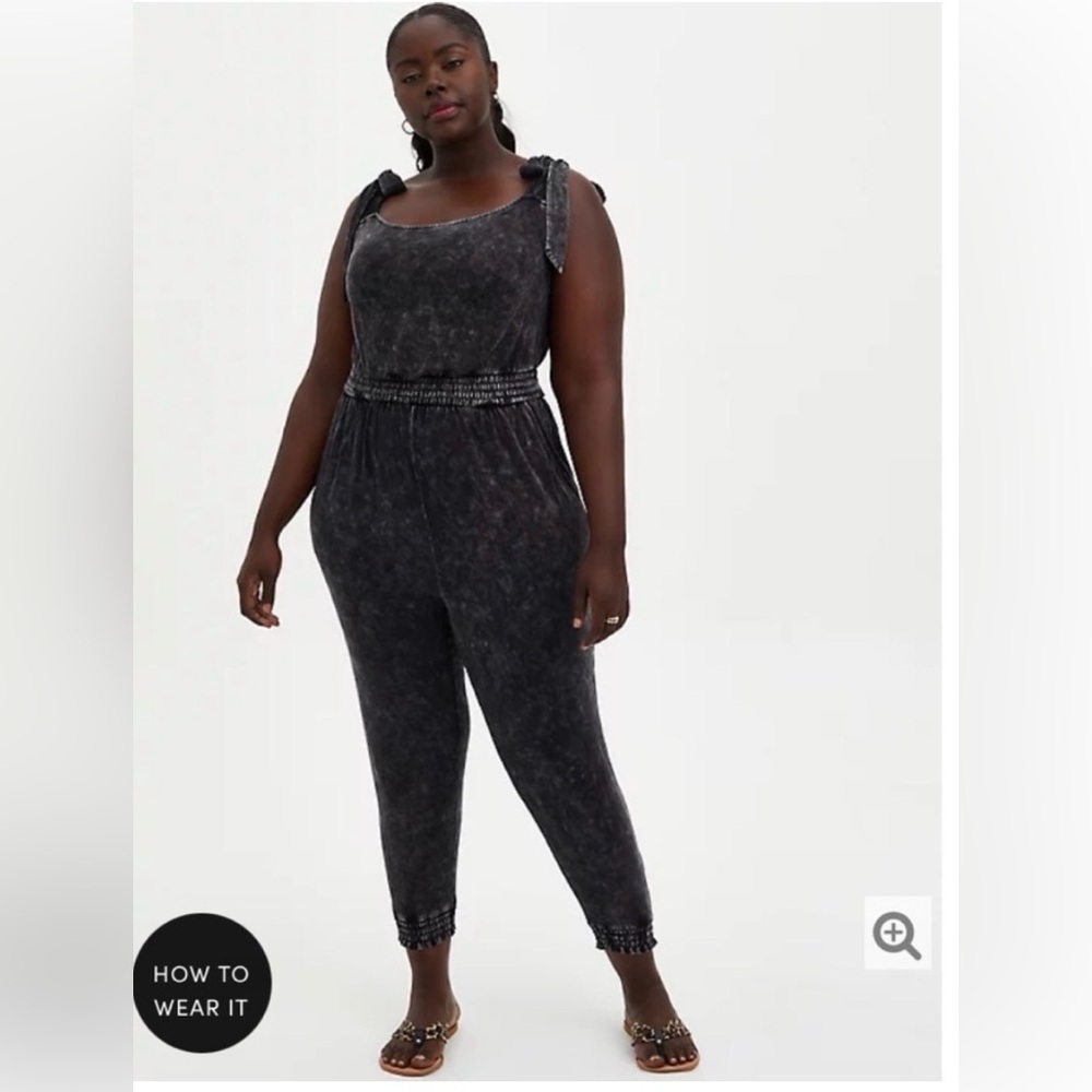 Torrid Super Soft Knits Jumpsuit Mineral Wash Tie Shoulder Stretch Comfy 1